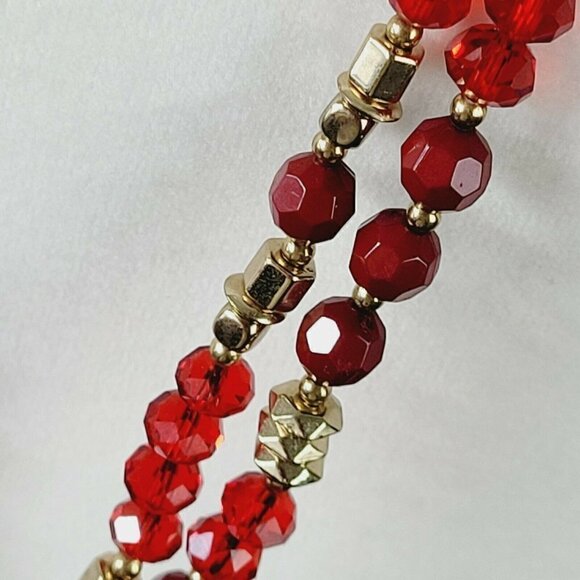 Red & Gold Beaded Necklaces Set Of 2 Infinity Style No Clasp 38"ea Artisan Made - Picture 5 of 6